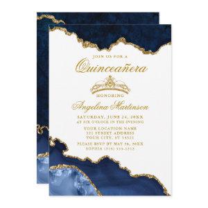 Quinceanera Blue Gold Marble Crown