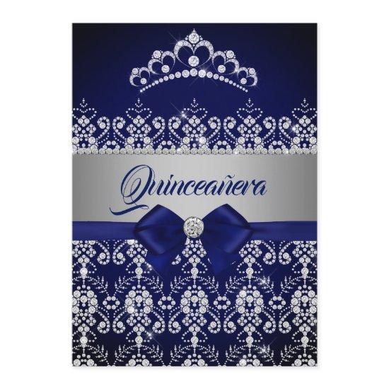 Quinceanera Blue Navy Sparkle Diamond Tiara Bow
