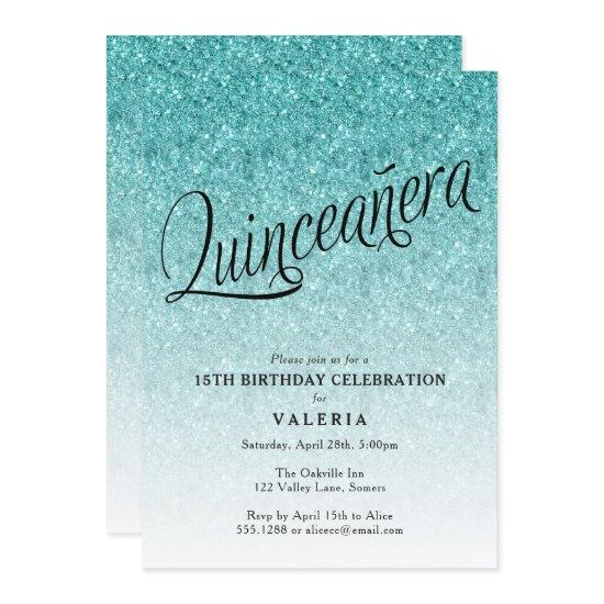 Quinceanera Blue Ombre Glitter Birthday