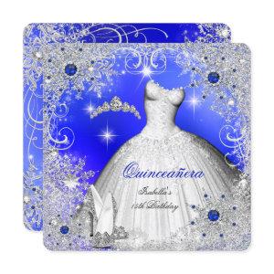 Quinceanera Blue Pearl Silver Winter Snowflakes