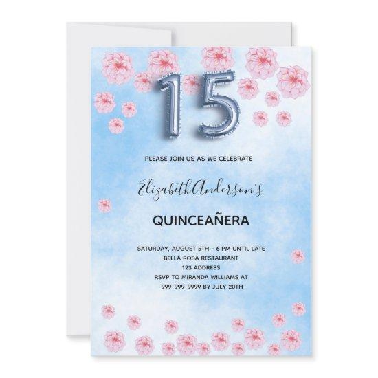 Quinceanera blue pink blossoming florals