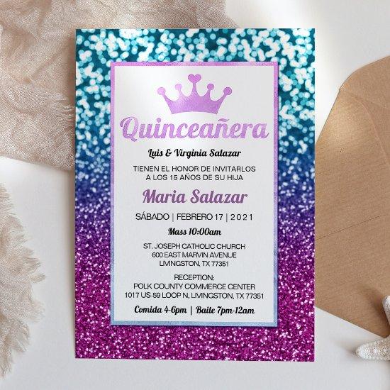 Quinceañera Blue Purple Elegant Spanish