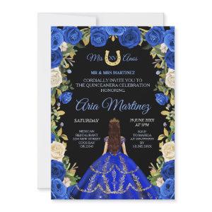 Quinceañera Blue Roses Floral Black Back Ground In