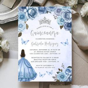 Quinceañera Blue Silver Floral Watercolor