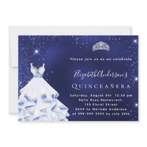 Quinceanera blue silver glitter dress tiara