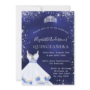 Quinceanera blue silver glitter dress tiara
