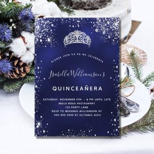 Quinceanera blue silver glitter dust tiara crown
