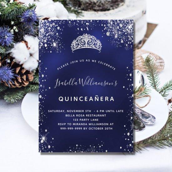Quinceanera blue silver glitter dust tiara crown