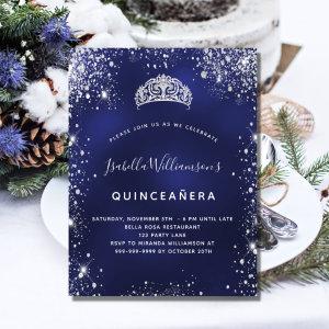 Quinceanera blue silver glitter dust tiara crown  postcard