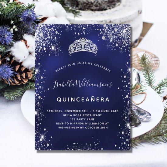 Quinceanera blue silver glitter dust tiara crown  postcard
