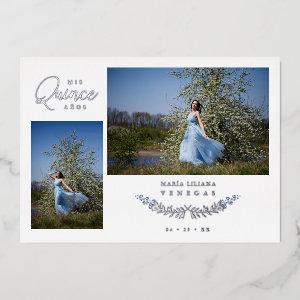 Quinceañera Blue Trendy Branches Spanish 2 Photos  Foil