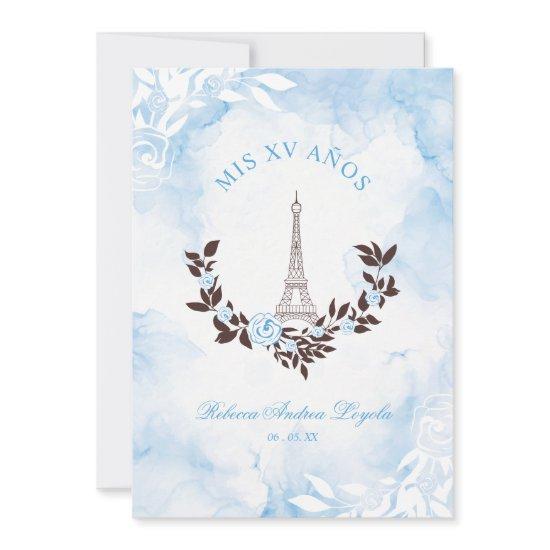 Quinceañera Blue Watercolor Chic Paris Eiffel