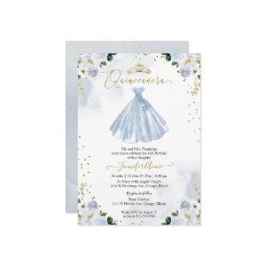 Quinceanera Blue Watercolor Floral Dress