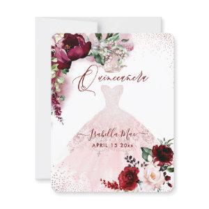 Quinceanera Blush Burgundy Watercolor Flowers Invi