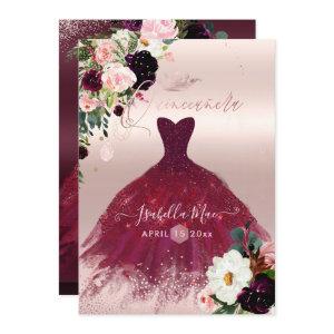 Quinceanera Blush Burgundy Watercolor Flowers