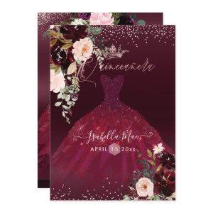 Quinceanera Blush Burgundy Watercolor Flowers