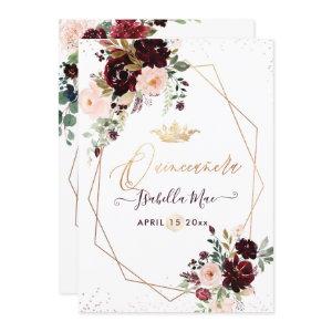 Quinceanera Blush Burgundy Watercolor Flowers
