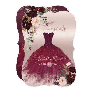 Quinceanera Blush Burgundy Watercolor Flowers