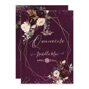 Quinceanera Blush Burgundy Watercolor Flowers