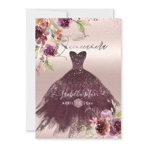 Quinceanera Blush Burgundy Watercolor Flowers