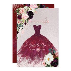 Quinceanera Blush Burgundy Watercolor Flowers