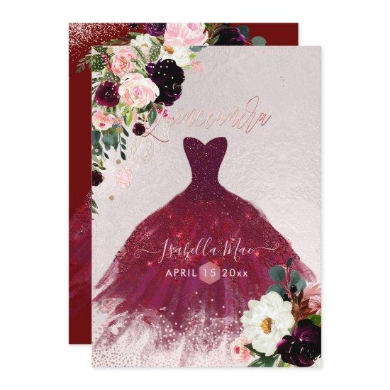 Quinceanera Blush Burgundy Watercolor Flowers