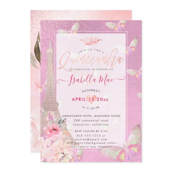 Quinceanera Blush Eiffel Tower, Butterflies