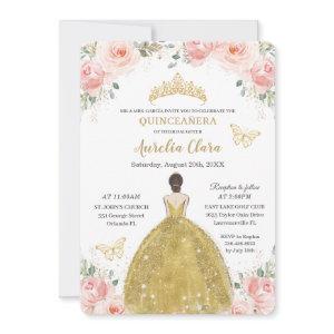 Quinceañera Blush Floral Butterflies Gold Princess