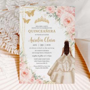Quinceanera Blush Floral Champagne Dress Gown