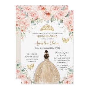 Quinceañera Blush Floral Champagne Dress Princess