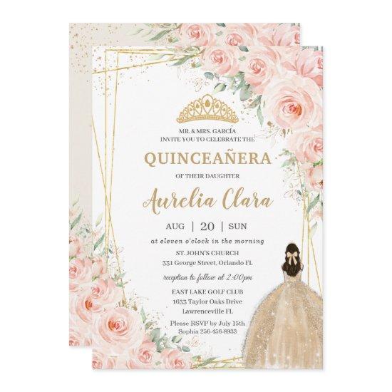 Quinceañera Blush Floral Champagne Dress Princess