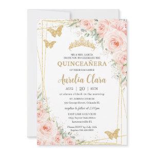 Quinceanera Blush Floral Champange Butterflies