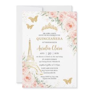 Quinceañera Blush Floral Paris Eiffel Champagne