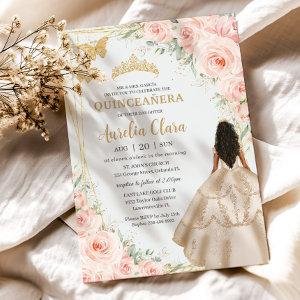 Quinceanera Blush Floral Princess Champagne Dress