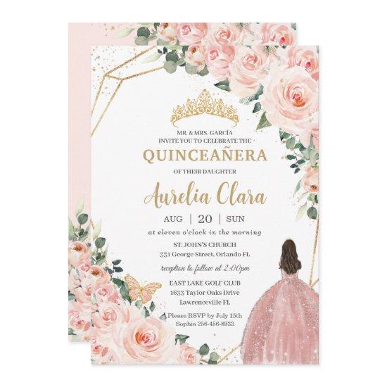 Quinceañera Blush Floral Princess Gold Crown
