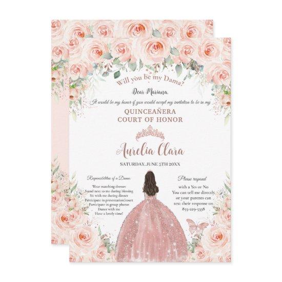 Quinceañera Blush Floral Rose Gold Dama Proposal