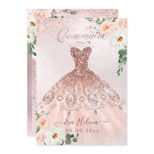 Quinceañera, Blush Floral Sparkle Gown Rose Gold
