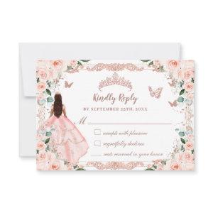 Quinceañera Blush Floral Vintage Rose Gold Dress RSVP Card