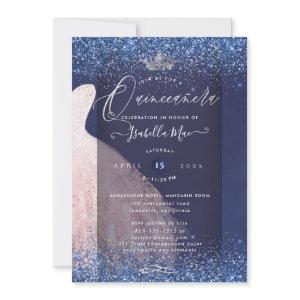 Quinceanera Blush Glitter Gown + Navy Blue