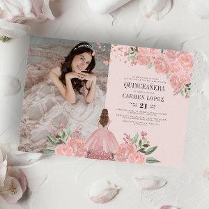Quinceañera Blush Ping Gold Floral Princess Photo