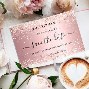 Quinceañera blush pink budget save the date card flyer