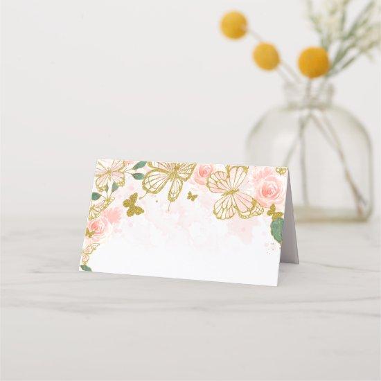 Quinceanera Blush Pink Butterfly Floral Place Card