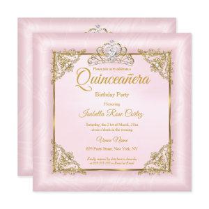Quinceanera Blush Pink Damask photo Gold Tiara 2