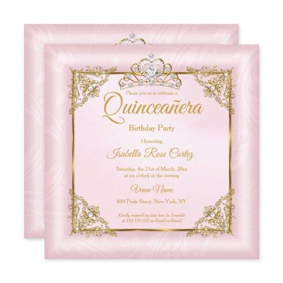 Quinceanera Blush Pink Damask photo Gold Tiara 2