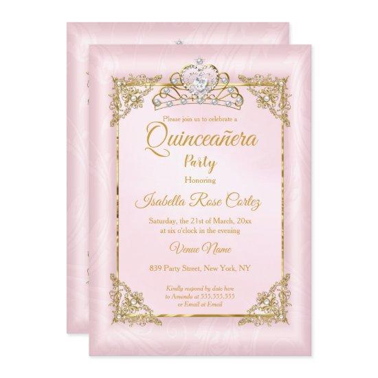 Quinceanera Blush Pink Damask photo Gold Tiara