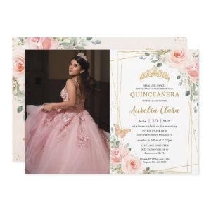 Quinceañera Blush Pink Floral Butterflies Photo