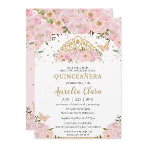 Quinceañera Blush Pink Floral Butterflies Tiara