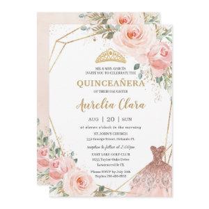 Quinceañera Blush Pink Floral Dress Birthday  Invi
