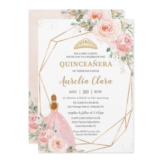 Quinceañera Blush Pink Floral Geometric Birthday