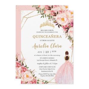 Quinceañera Blush Pink Floral Gold Princess